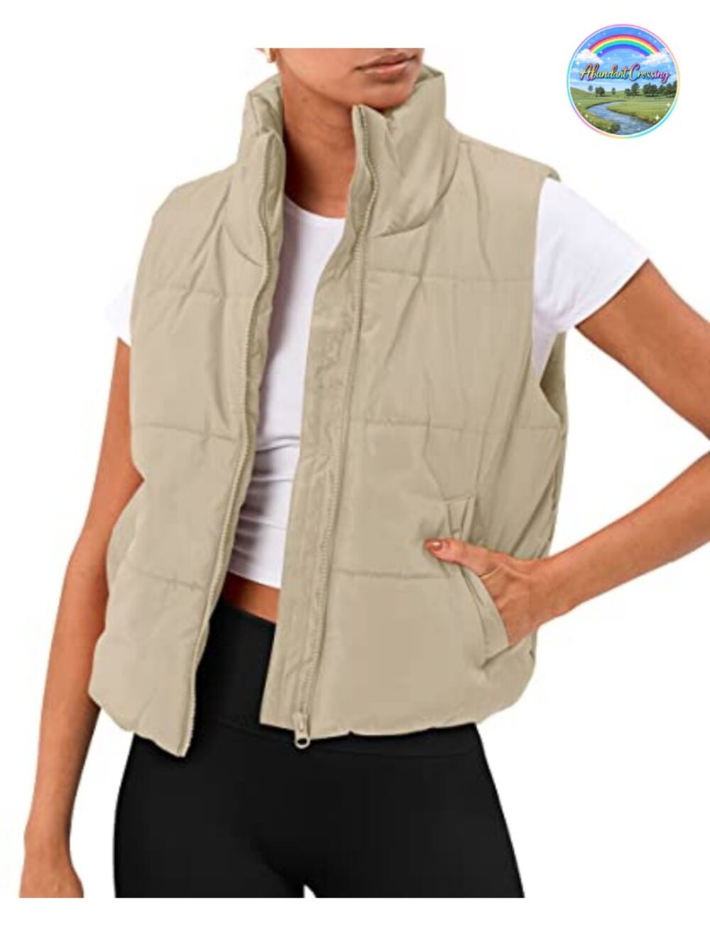 Cropped Puffer Vest Lightweight Quilted Zip Up Fall Winter Outerwear